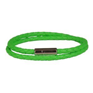 Tateossian London Rope Bracelet Bright Neon Green Leather Metal Clasp 6.5 in